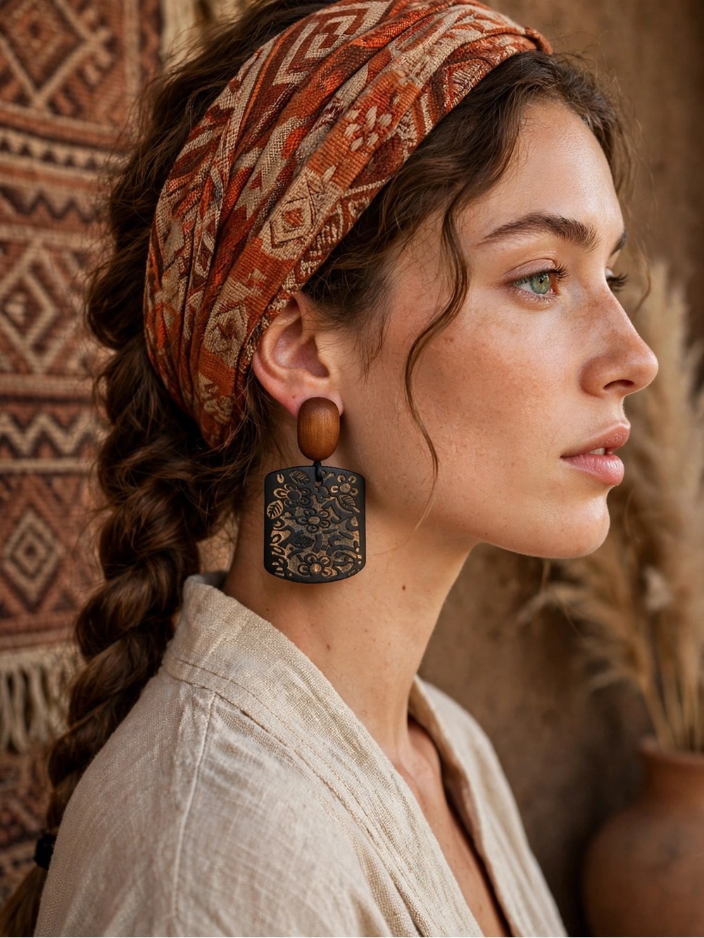 NEW Handmade Wooden Dangle Earrings with 925 Silver Posts For women E076